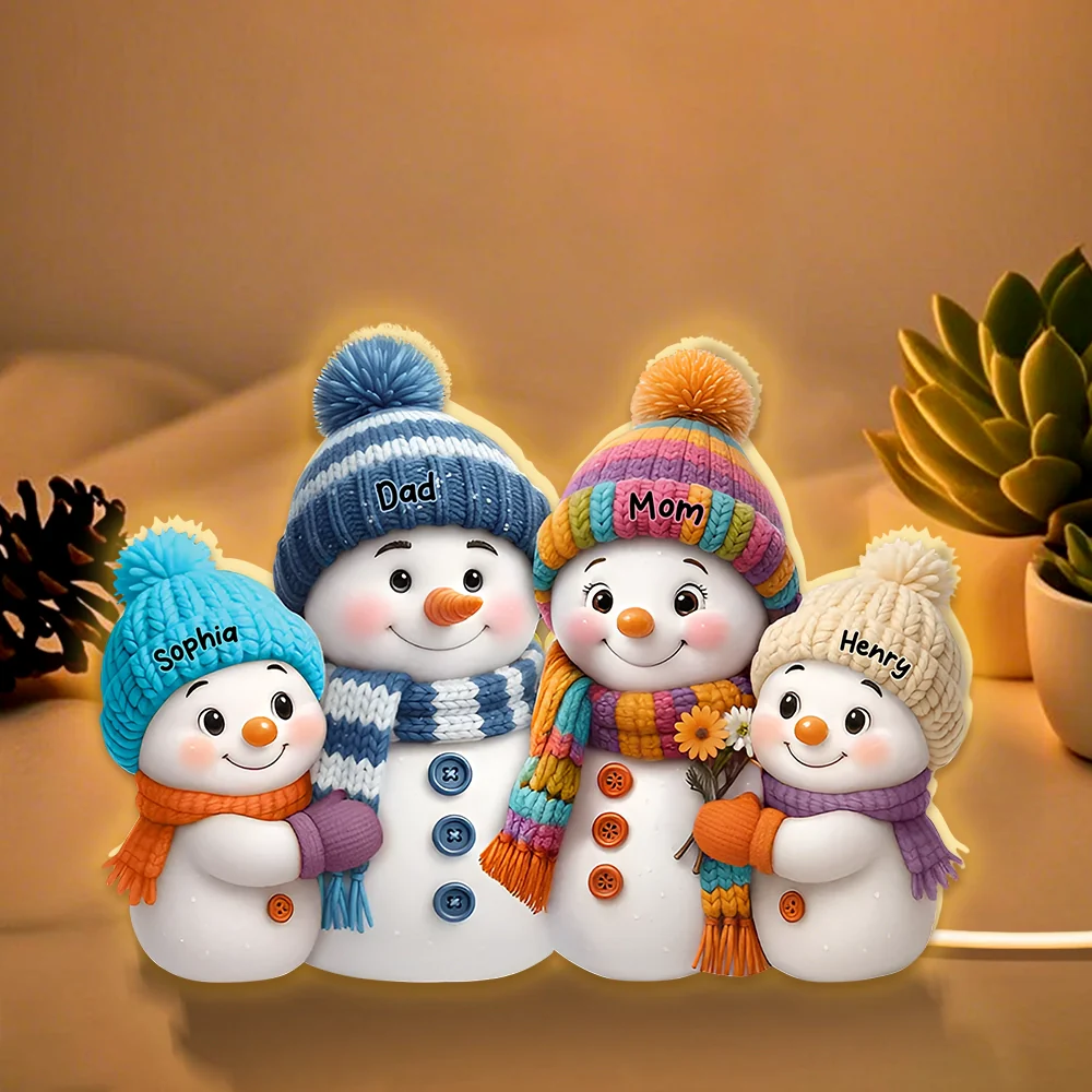 Personalized Snowman Family Acrylic Light Box with soft lighting, heartfelt winter gift for parents or loved ones - Image 2
