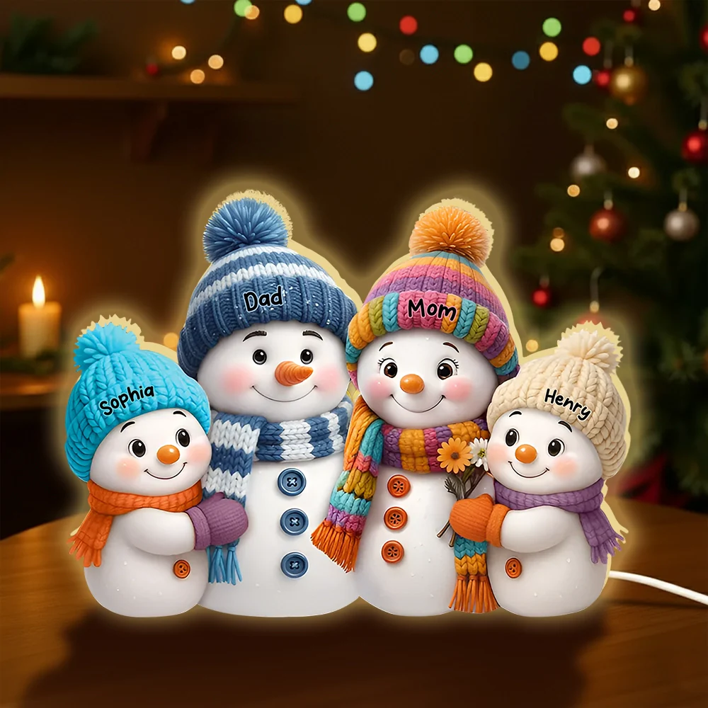 Personalized Snowman Family Acrylic Light Box with soft lighting, heartfelt winter gift for parents or loved ones - Image 3