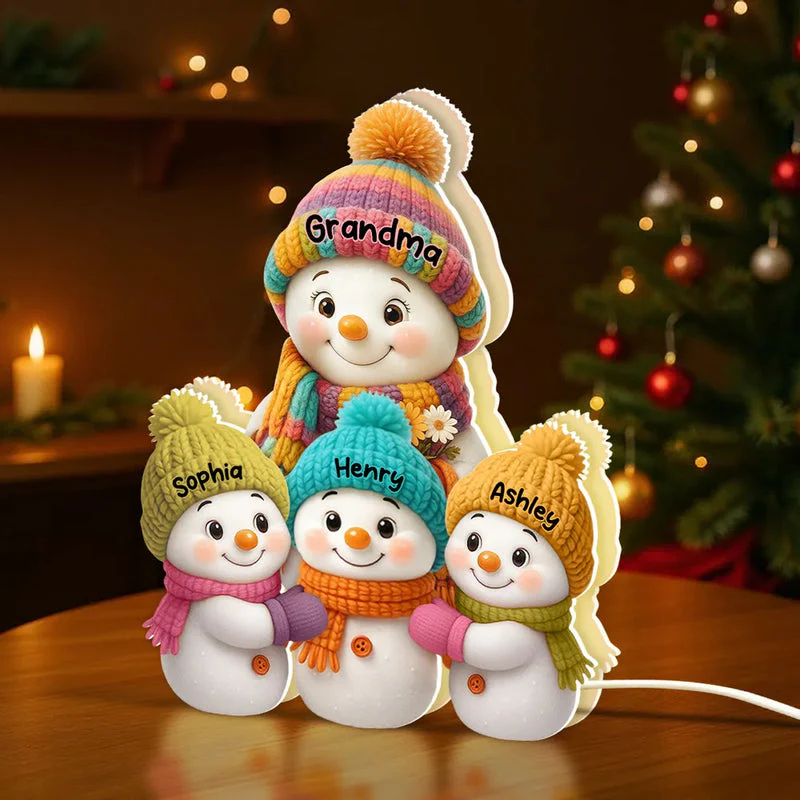 Personalized Snowman Family Acrylic Light Box with soft lighting, heartfelt winter gift for parents or loved ones - Image 6
