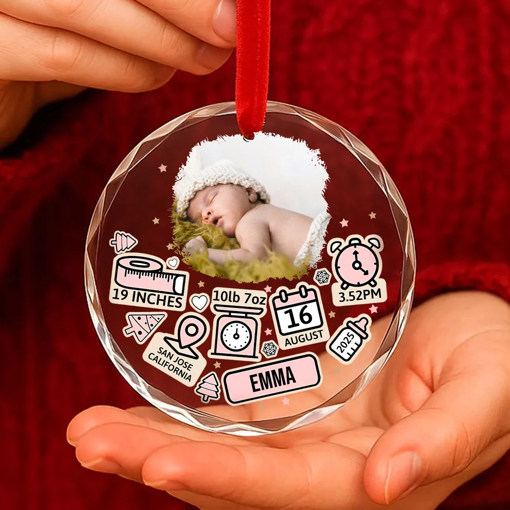 Baby's First Christmas Crystal Ornament - Custom Photo Circle Keepsake, a unique gift for new parents