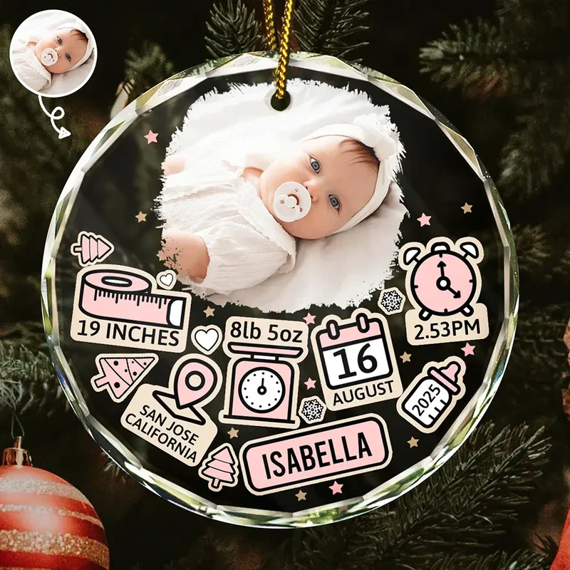 Baby's First Christmas Crystal Ornament - Custom Photo Circle Keepsake, a unique gift for new parents - Image 2