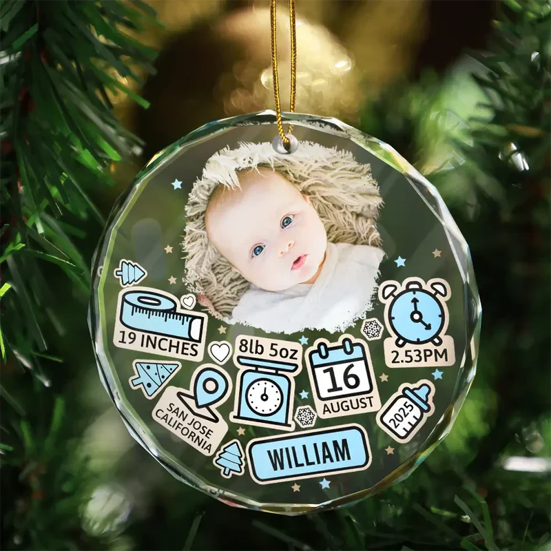 Baby's First Christmas Crystal Ornament - Custom Photo Circle Keepsake, a unique gift for new parents - Image 4
