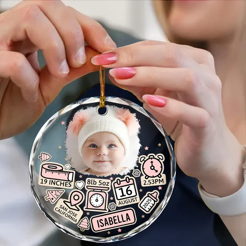 Baby's First Christmas Crystal Ornament - Custom Photo Circle Keepsake, a unique gift for new parents - Image 5