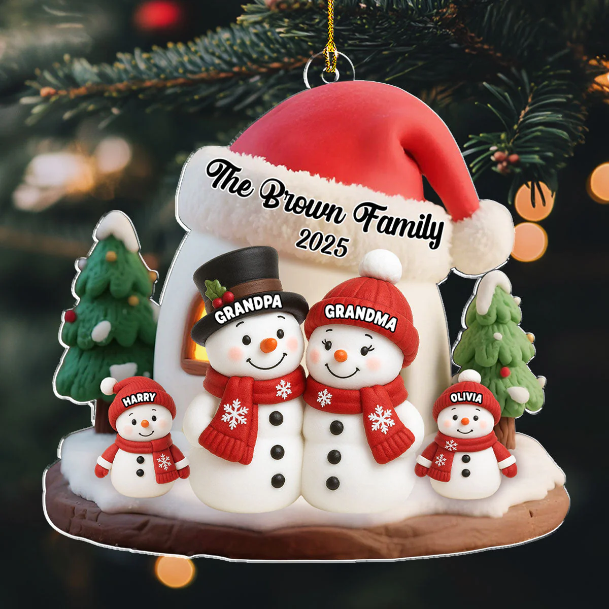 Snowman Family Ornament - Personalized Acrylic, Cozy Winter Scene, Unique Christmas Gift for Grandparents or Parents - Image 5