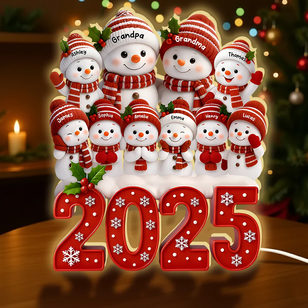 Acrylic Light Box with Festive Snowman Family, Soft Light for Mantel or Bedroom, Heartwarming Holiday Keepsake & Creative Gift - Image 3