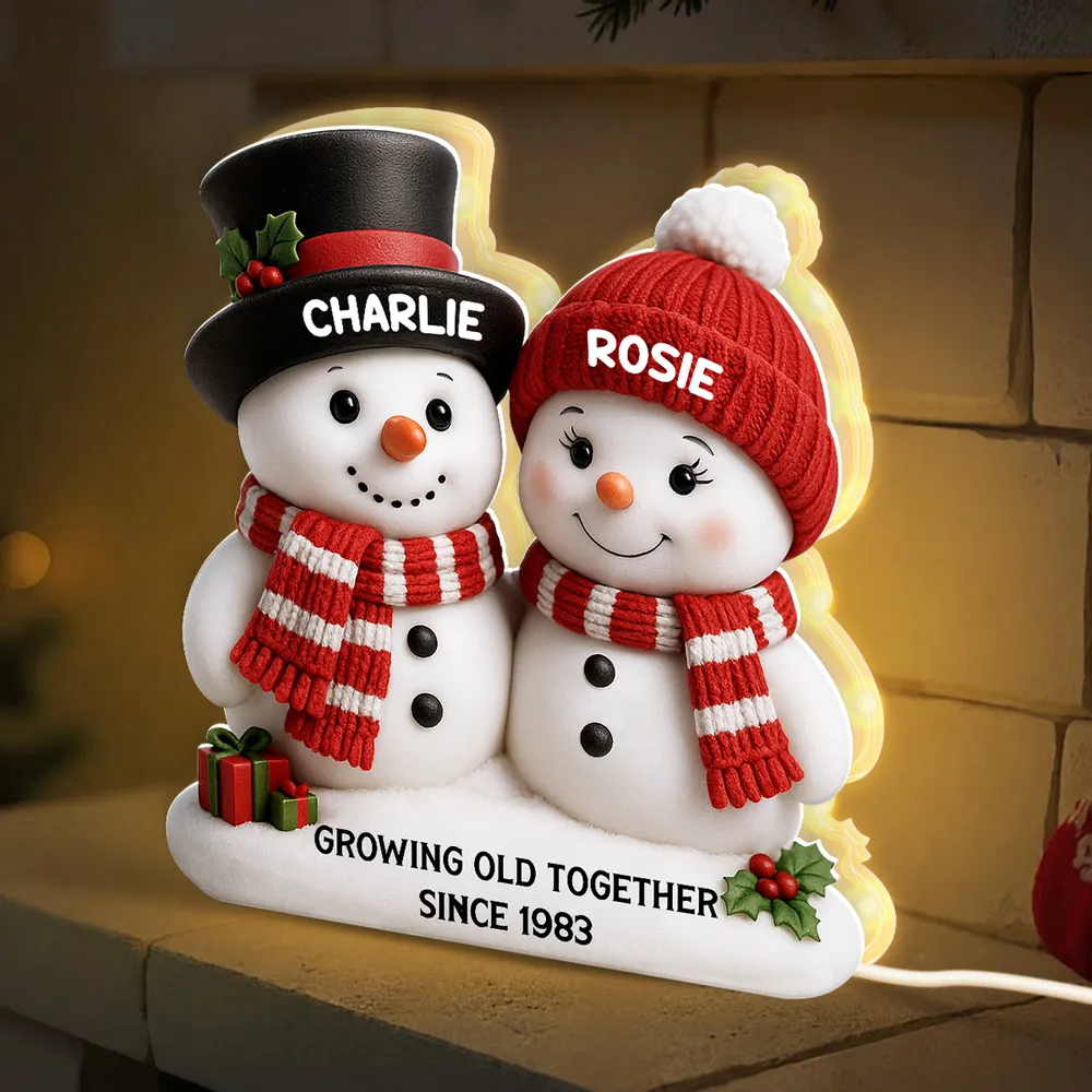 Acrylic Light Box Snowman Couple - Growing Old Together, Warm Glow Christmas Decor, Creative Personalized Gift for Couples