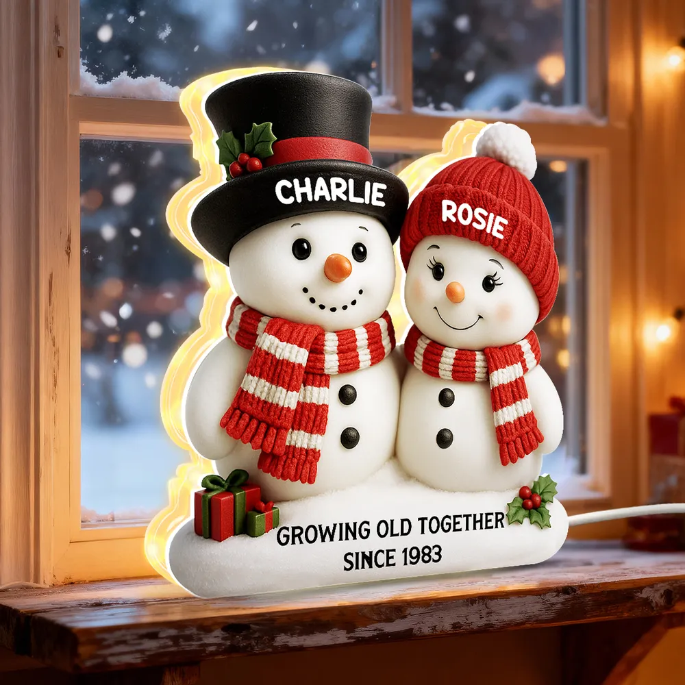 Acrylic Light Box Snowman Couple - Growing Old Together, Warm Glow Christmas Decor, Creative Personalized Gift for Couples - Image 5