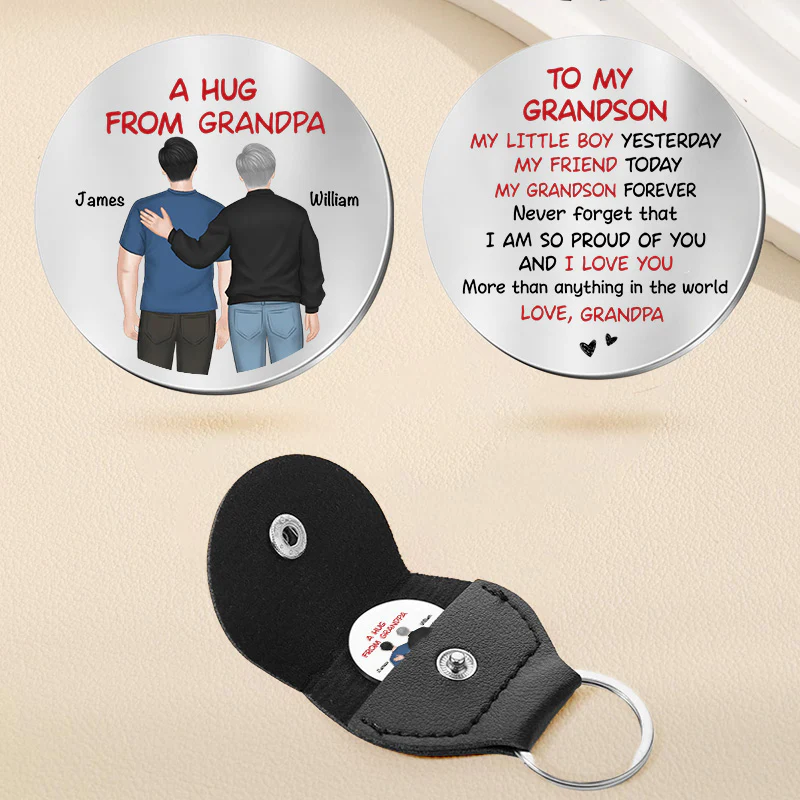 A Hug From Grandpa Grandma – Pocket Hug Keepsake for Granddaughter or Grandson, Stainless Steel Back-View Hug Design, Heartwarming Gift
