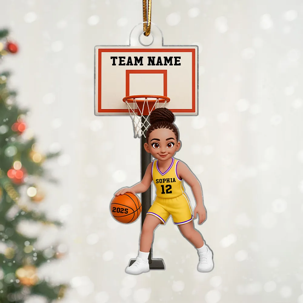 Acrylic Ornament, Cute Basketball Girl Dribbling on Indoor Court, Personalized, Creative Gift for Daughter, Player, or Coach - Image 2