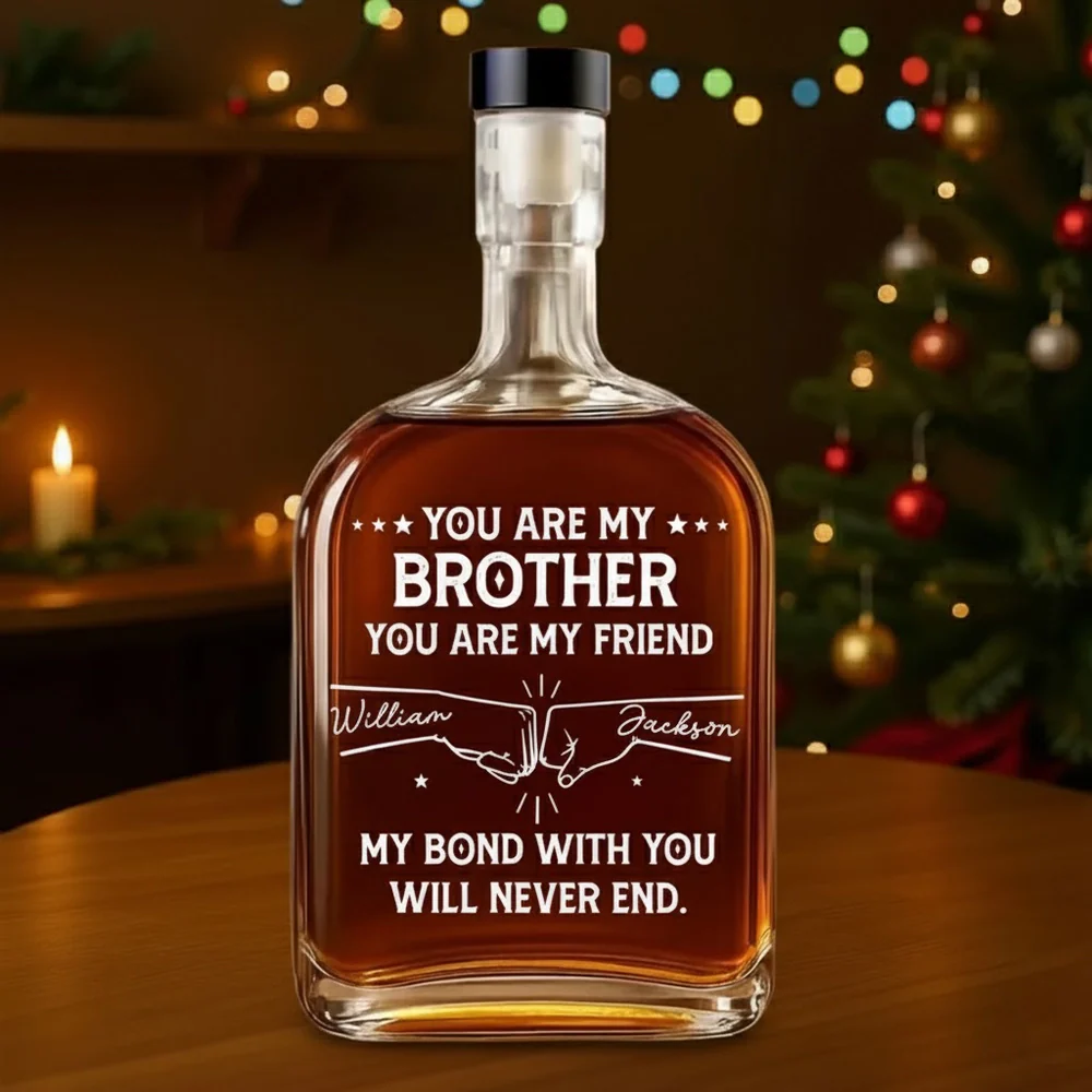 Spirits Decanter for Brother, Personalized Fist-Bump Design for Home Bar, You Are My Brother Message, Unique Gift