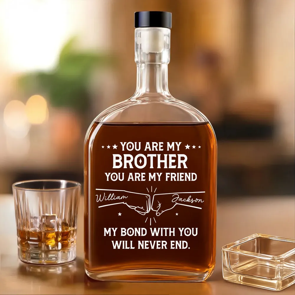 Spirits Decanter for Brother, Personalized Fist-Bump Design for Home Bar, You Are My Brother Message, Unique Gift - Image 3