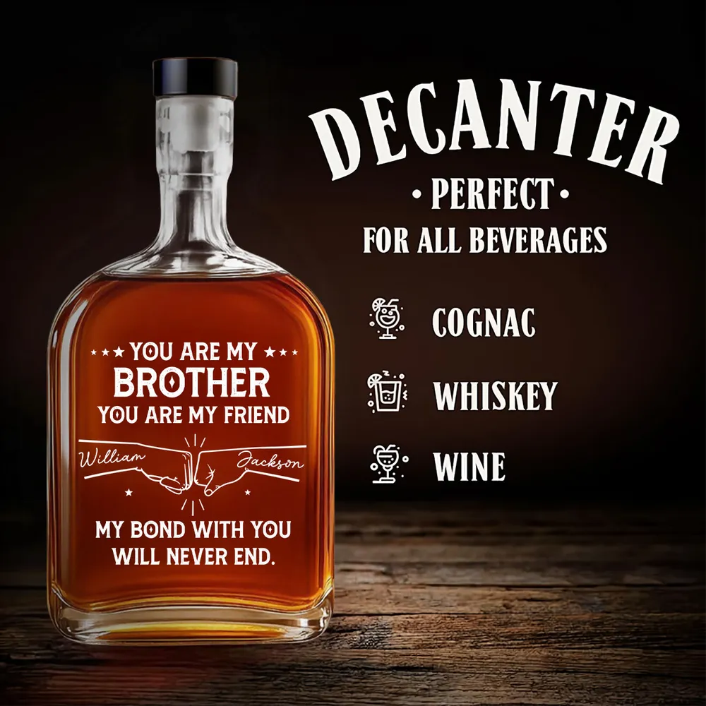 Spirits Decanter for Brother, Personalized Fist-Bump Design for Home Bar, You Are My Brother Message, Unique Gift - Image 5