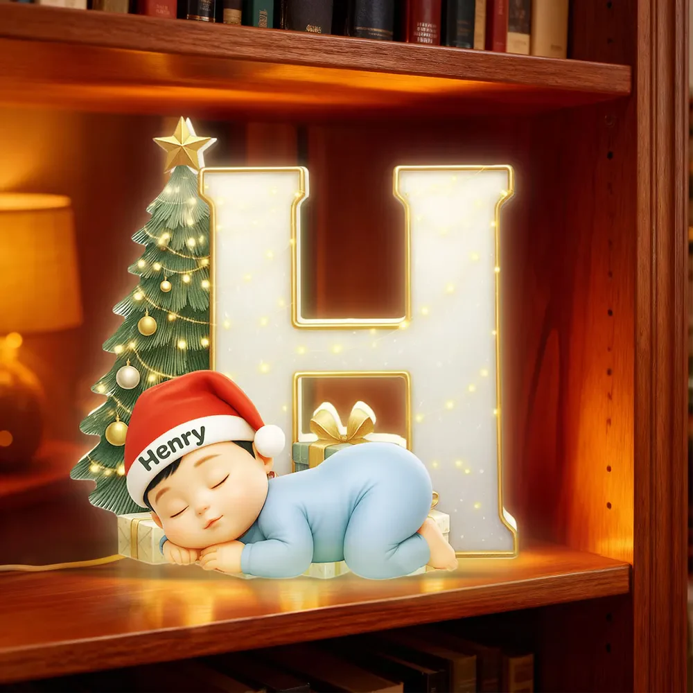 Acrylic Ornament with Sleeping Baby & Initial Letter, Christmas Tree Scene, heartwarming decor, a unique gift for New Parents - Image 7