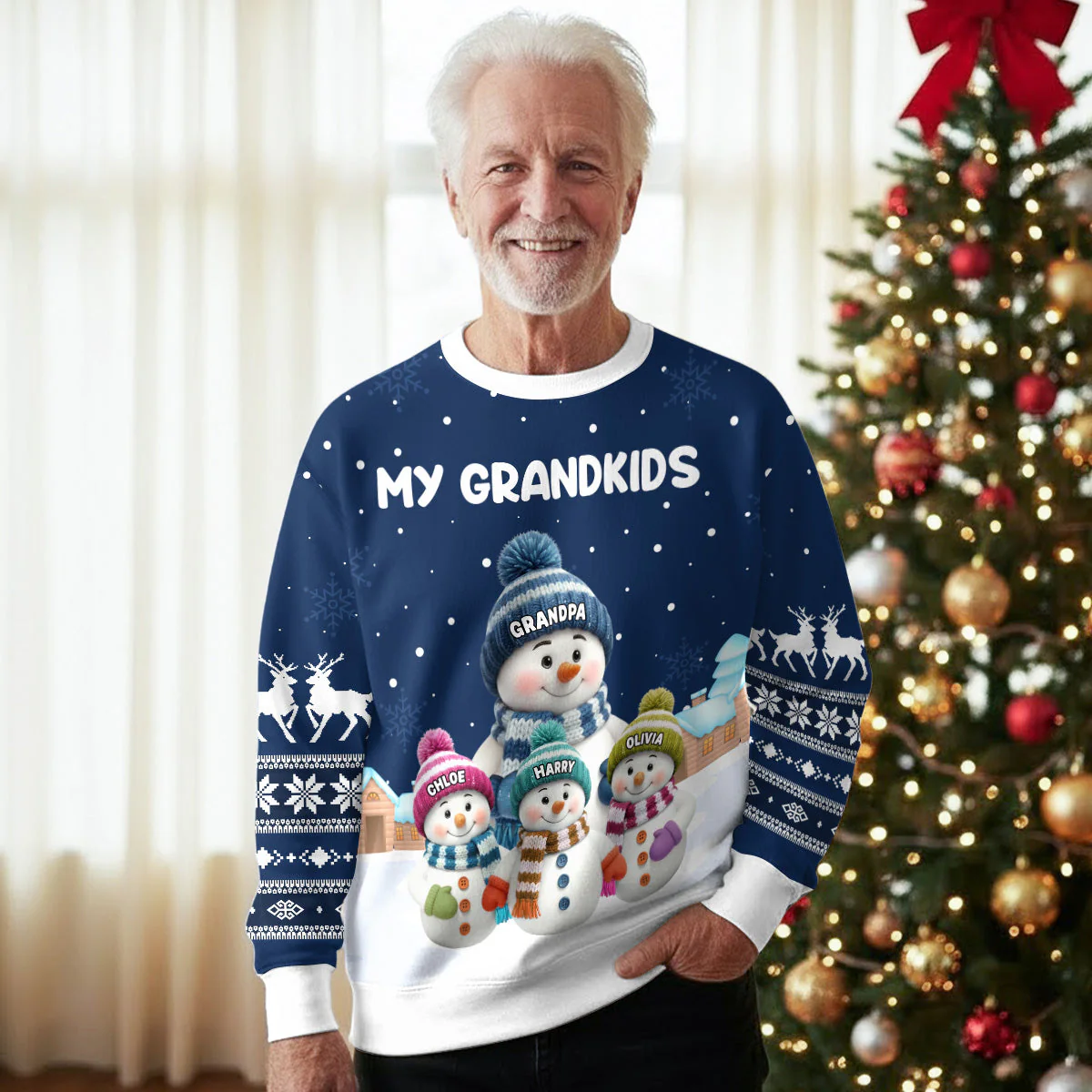 Christmas Sweatshirt for Grandparents, cute snowman family in snowy village, warm and soft, a unique gift for Grandma - Image 4