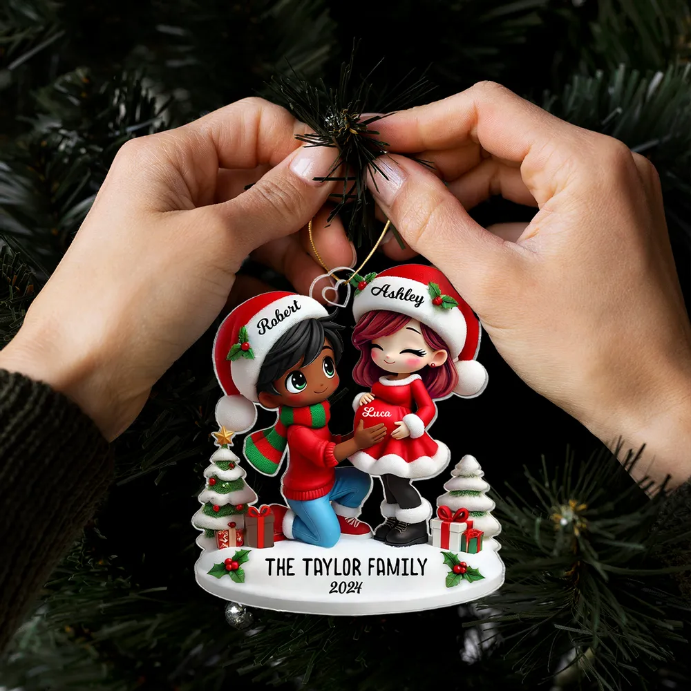 Christmas Acrylic Ornament - Expecting Couple with Santa Hats, Baby-Bump Moment, Festive Keepsake, a Unique Gift for New Mom & Dad - Image 7