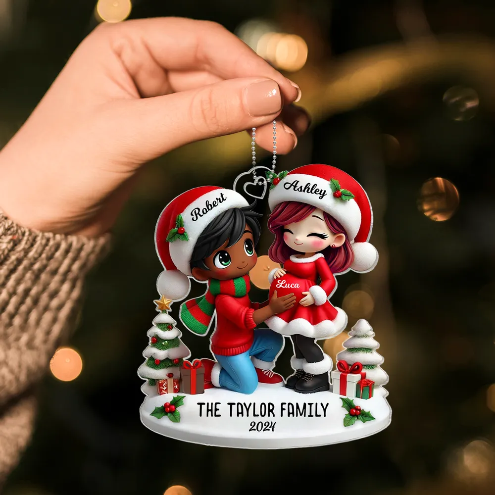 Christmas Acrylic Ornament - Expecting Couple with Santa Hats, Baby-Bump Moment, Festive Keepsake, a Unique Gift for New Mom & Dad - Image 9