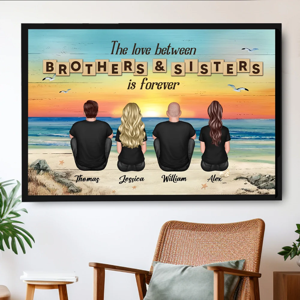 Brothers & Sisters Forever Poster — Personalized Beach Backview Wall Art for Family Love - Image 4
