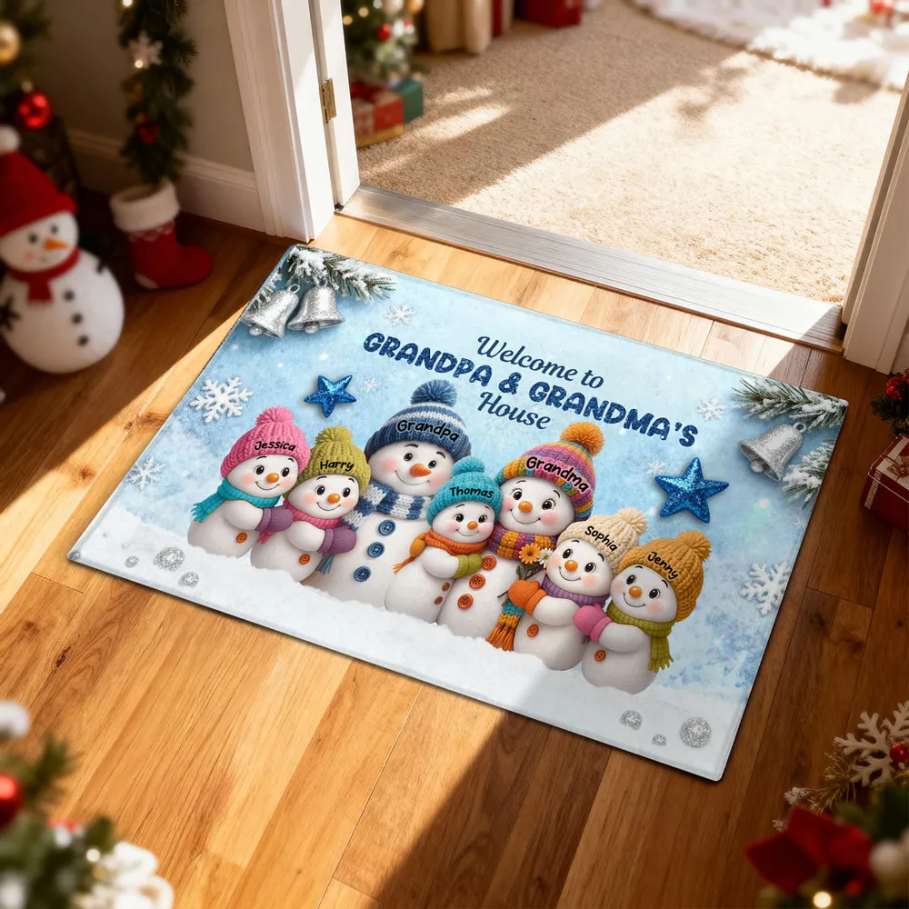 Welcome To Grandparents' House! Personalized Snowman Winter Non-Slip Standard Doormat, Festive Porch Decor Mat, Family Entrance Gift - Image 3