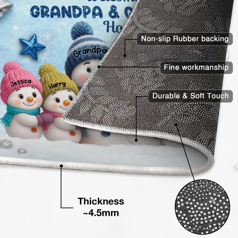 Welcome To Grandparents' House! Personalized Snowman Winter Non-Slip Standard Doormat, Festive Porch Decor Mat, Family Entrance Gift - Image 4