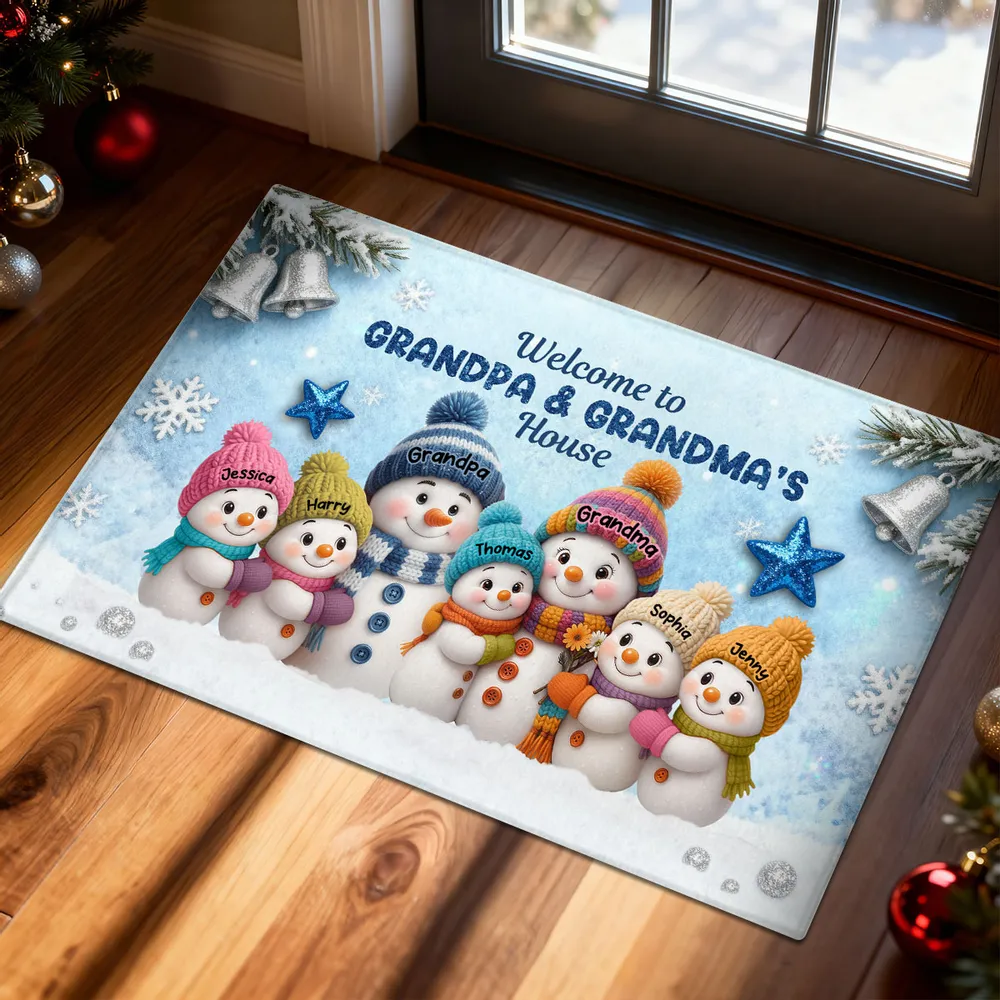 Welcome To Grandparents' House! Personalized Snowman Winter Non-Slip Standard Doormat, Festive Porch Decor Mat, Family Entrance Gift - Image 5