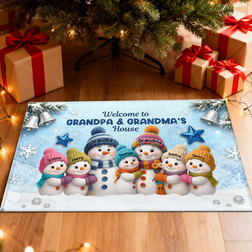Welcome To Grandparents' House! Personalized Snowman Winter Non-Slip Standard Doormat, Festive Porch Decor Mat, Family Entrance Gift - Image 7