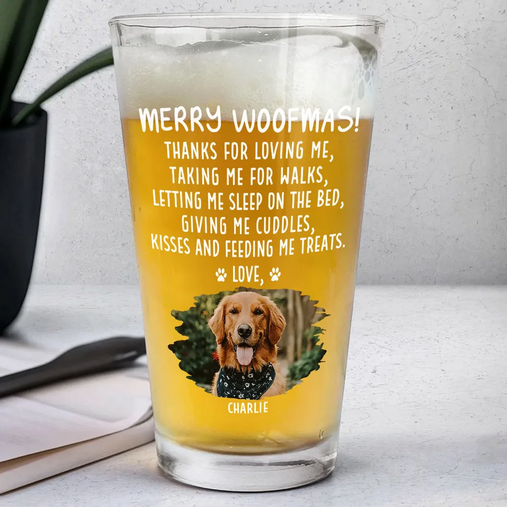Beer Glass for Dog Lovers - Sleeping Puppy Santa Design, Christmas Message, a unique personalized gift for the home bar - Image 3