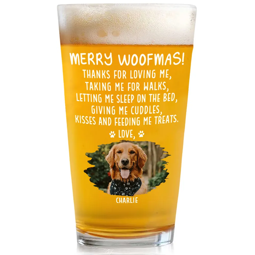 Beer Glass for Dog Lovers - Sleeping Puppy Santa Design, Christmas Message, a unique personalized gift for the home bar - Image 7