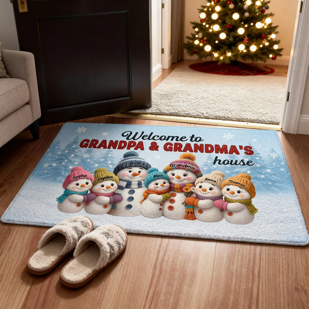Welcome to Grandpa & Grandma’s House — Snowman Family Doormat, a Cozy Gift for Grandparents - Image 2