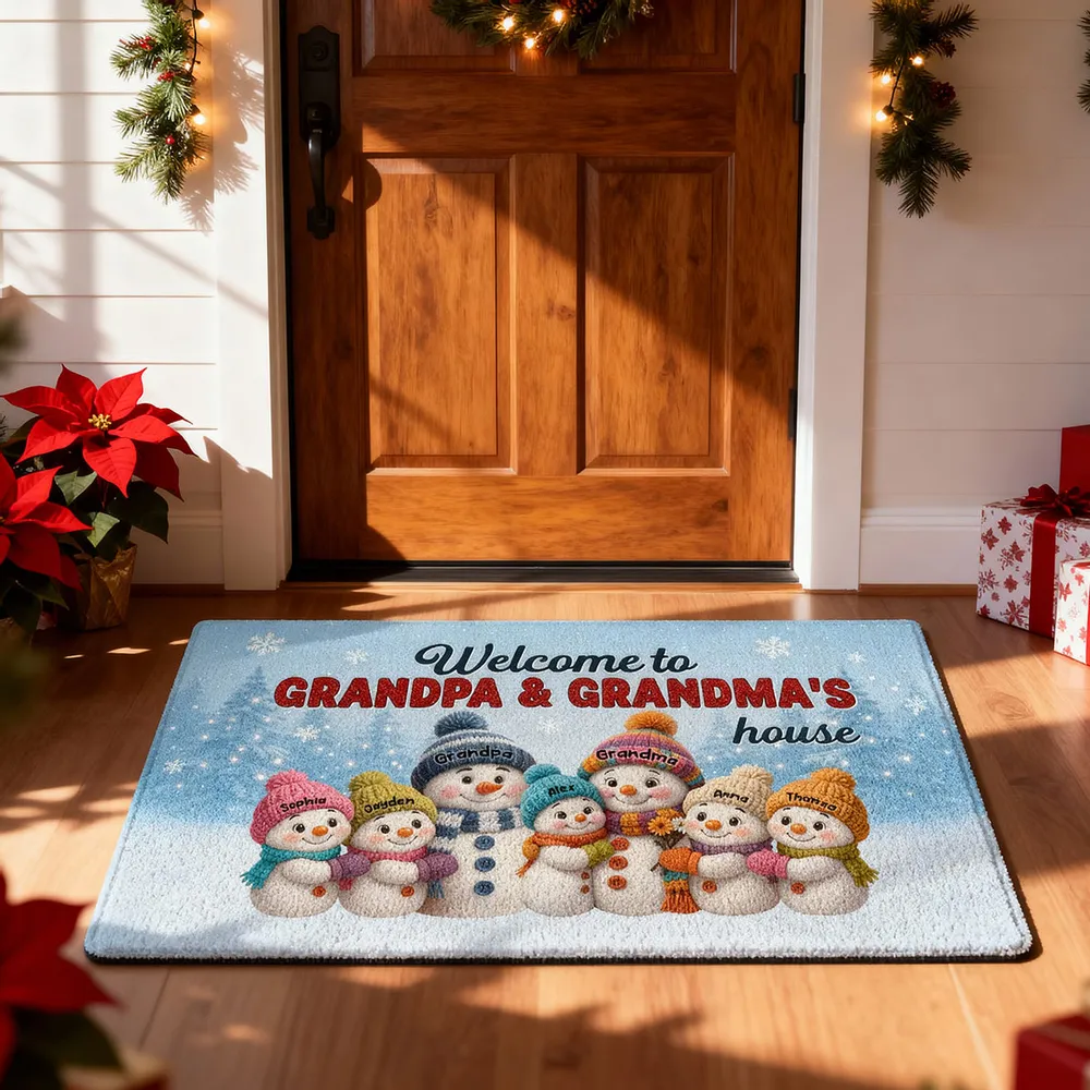 Welcome to Grandpa & Grandma’s House — Snowman Family Doormat, a Cozy Gift for Grandparents - Image 5