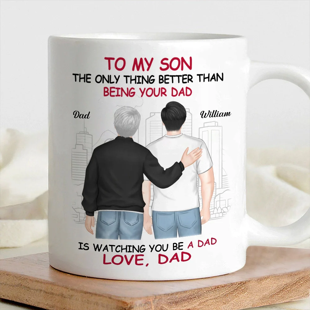 Ceramic Mug for Son from Dad, Warm Family Artwork, Keeps Hot Drinks, Creative Gift for New Dads, Birthdays or Father's Day