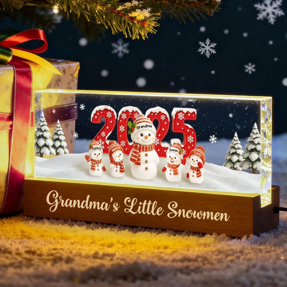 LED Light Plaque - Personalized Snowman Family for Grandma, cozy night light for Christmas, a unique heartfelt gift - Image 2