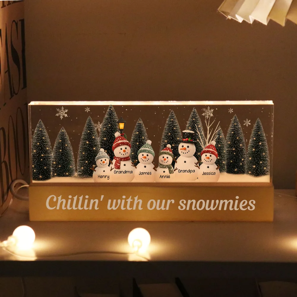 LED Light Plaque Personalized Snowman Family, Warm Glow Bedside Decor, Cozy Winter Keepsake, Unique Holiday Gift for Family - Image 2