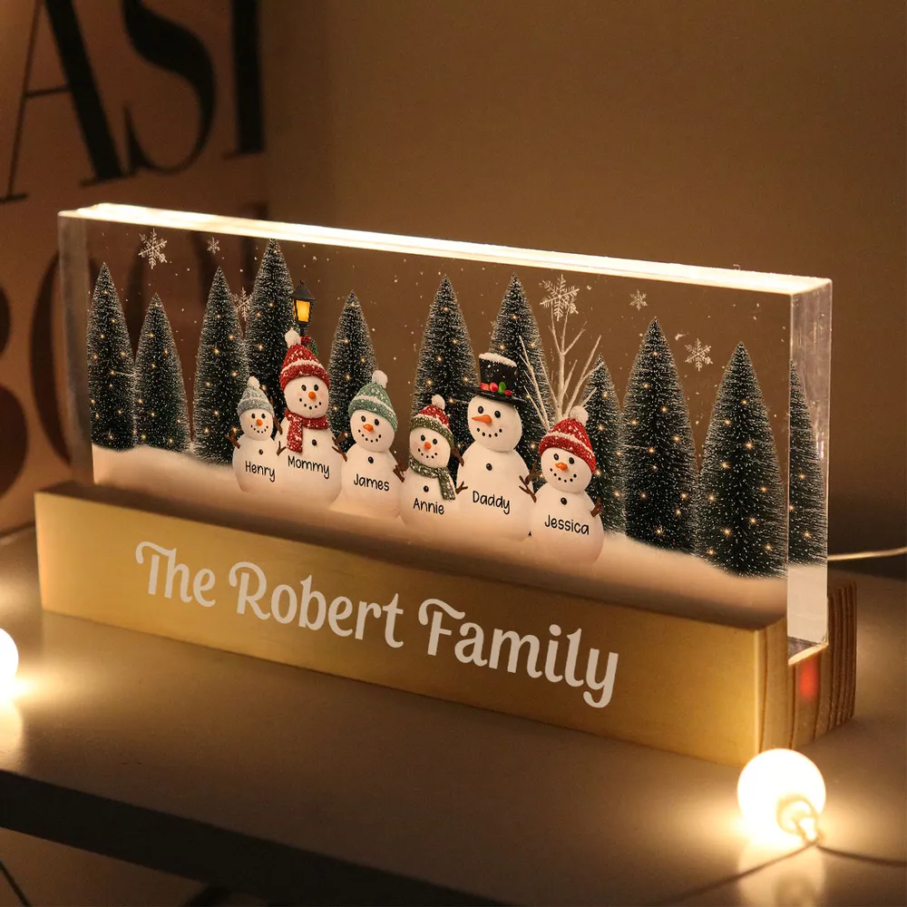 LED Light Plaque Personalized Snowman Family, Warm Glow Bedside Decor, Cozy Winter Keepsake, Unique Holiday Gift for Family - Image 6