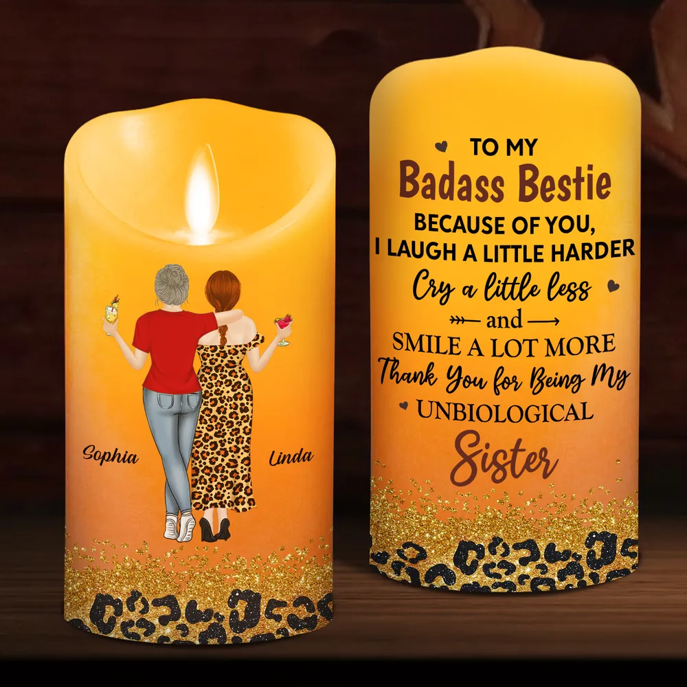 Flameless LED Candle for Best Friend - Custom Art, Warm Glow, Because of You message - unique creative gift