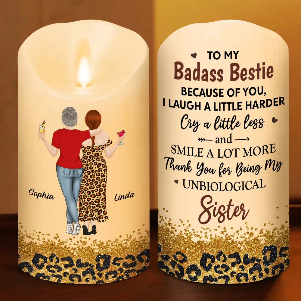 Flameless LED Candle for Best Friend - Custom Art, Warm Glow, Because of You message - unique creative gift - Image 2