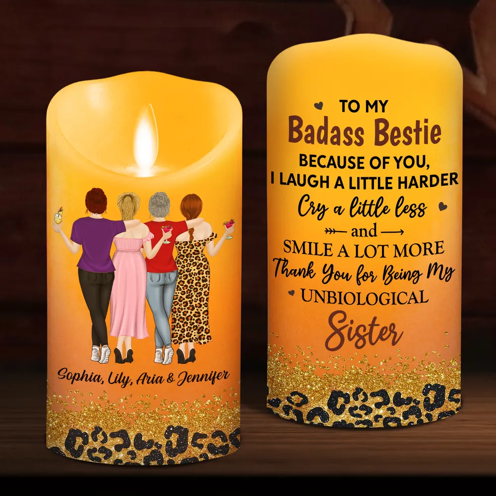 Flameless LED Candle for Best Friend - Custom Art, Warm Glow, Because of You message - unique creative gift - Image 4