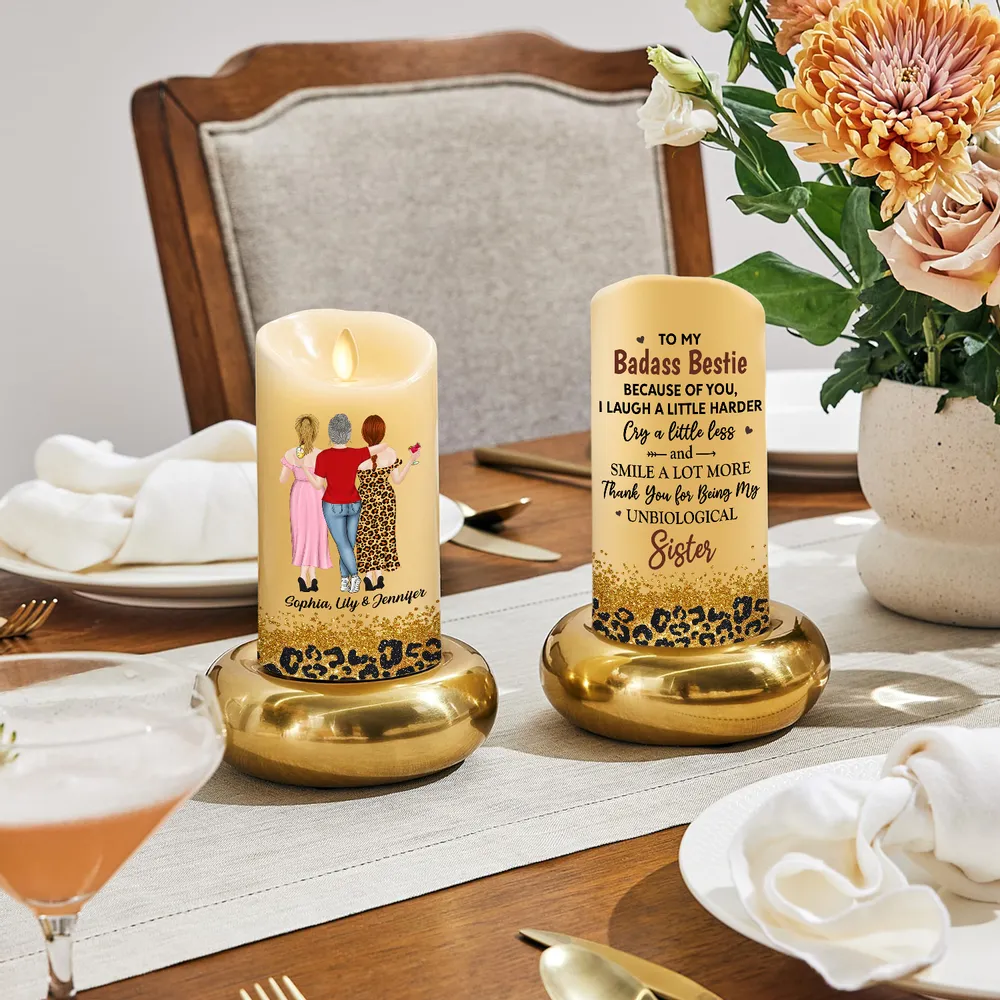 Flameless LED Candle for Best Friend - Custom Art, Warm Glow, Because of You message - unique creative gift - Image 5