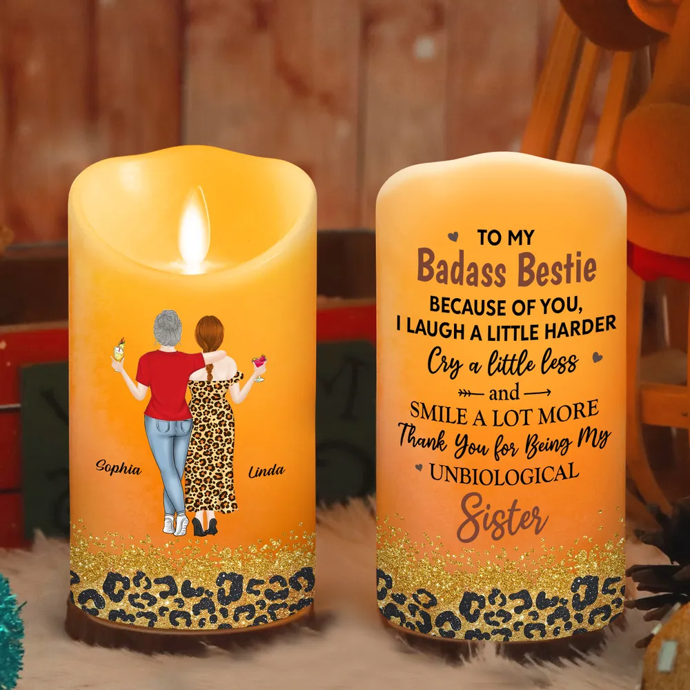Flameless LED Candle for Best Friend - Custom Art, Warm Glow, Because of You message - unique creative gift - Image 6