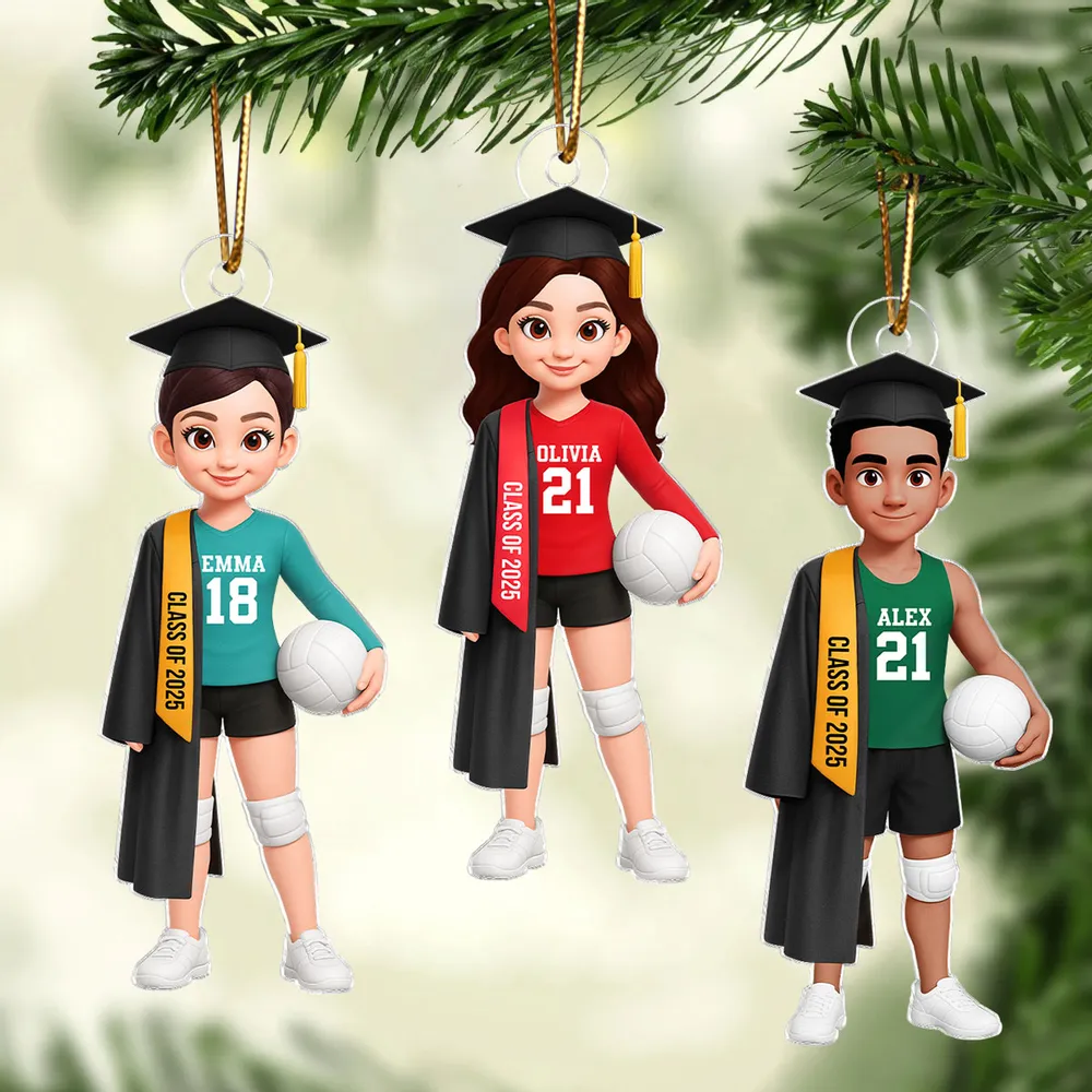 Graduation Volleyball Girl Acrylic Ornament with custom name & year, sporty keepsake gift for students and athletes - Image 5