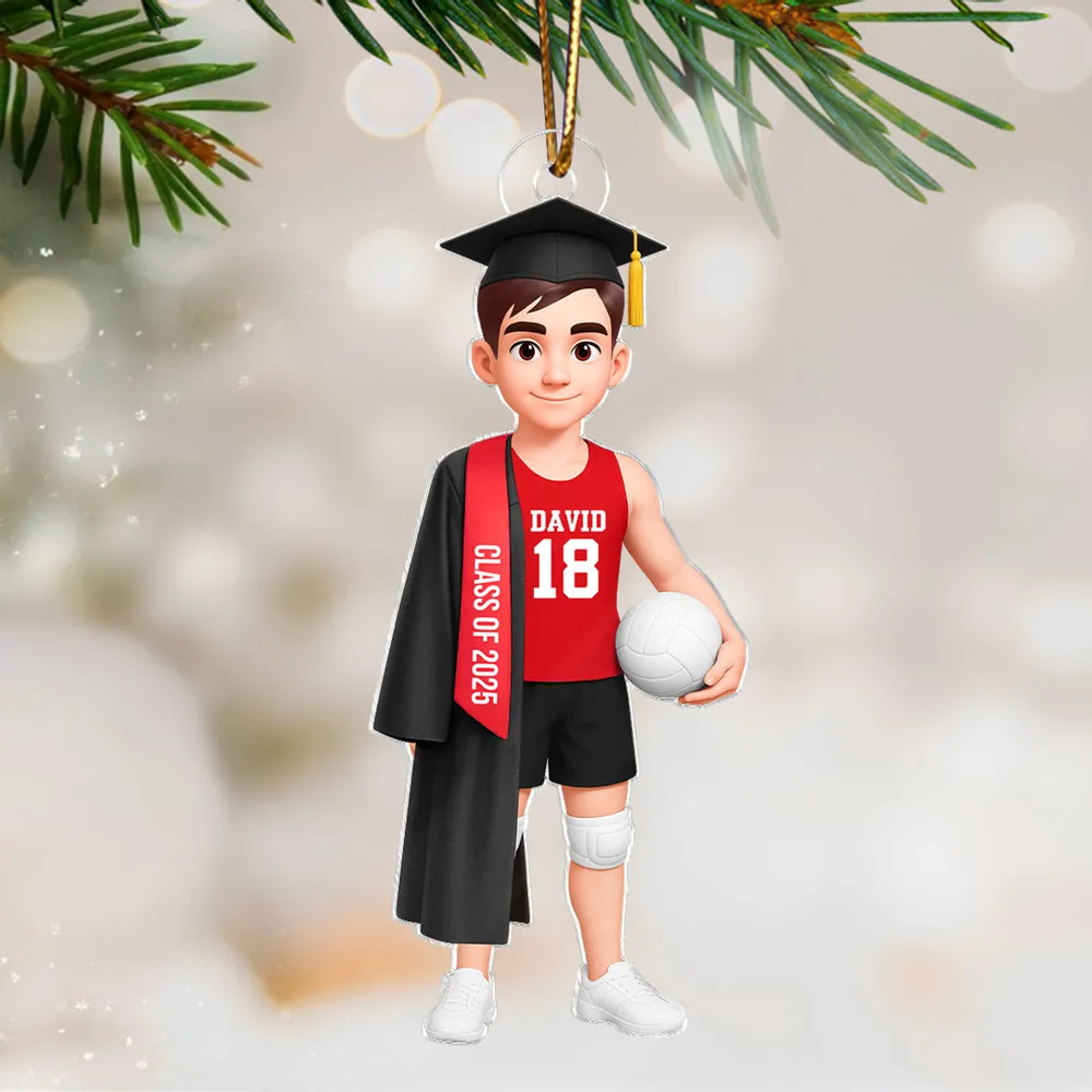 Graduation Volleyball Girl Acrylic Ornament with custom name & year, sporty keepsake gift for students and athletes - Image 7