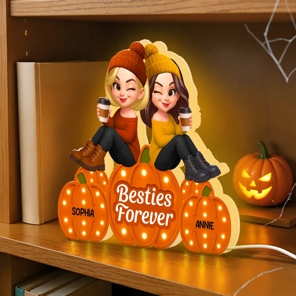 Besties Forever Acrylic Light Box with Pumpkin Marquee Glow, Sitting Friends, Cozy Fall Decor, a Unique Gift for Best Friend - Image 3
