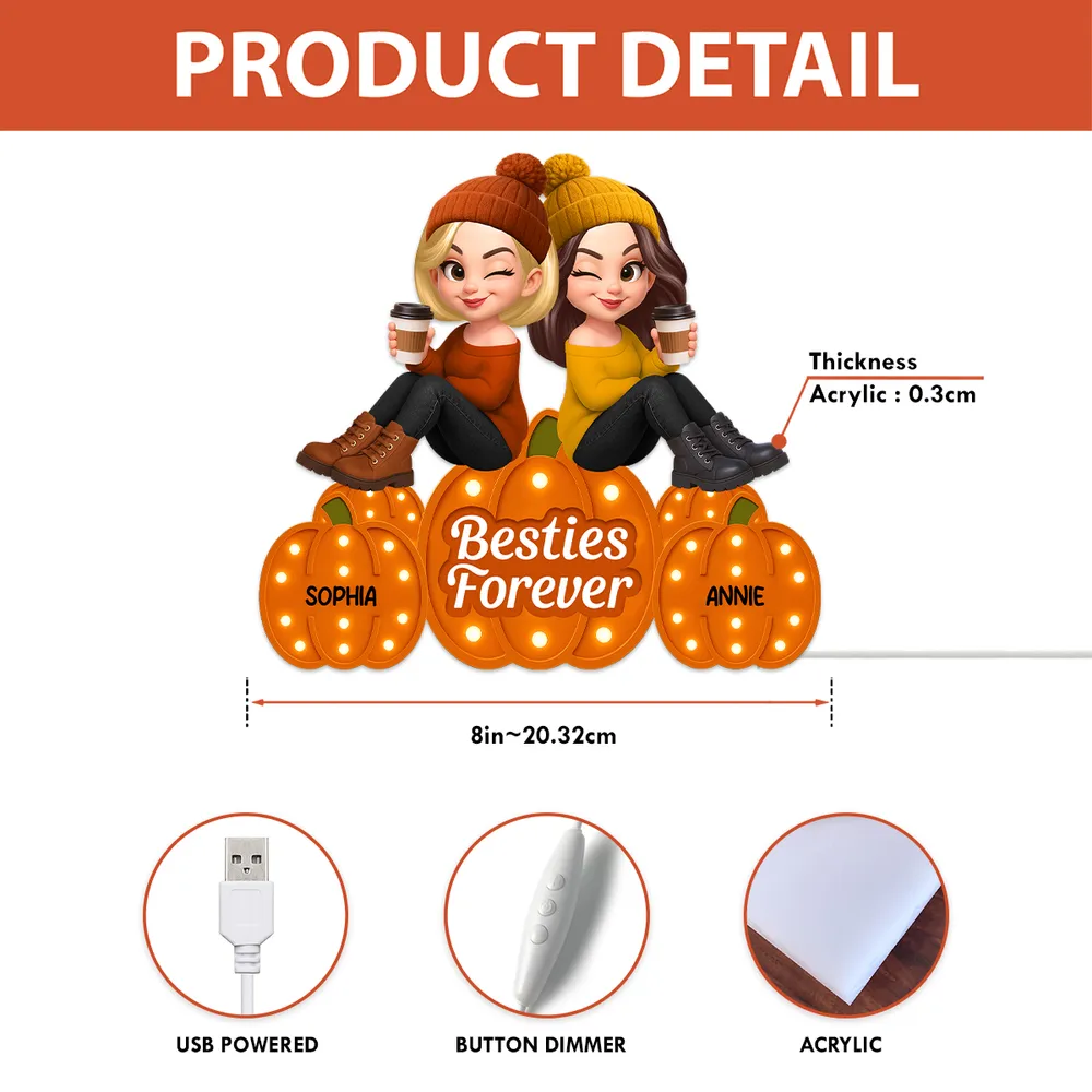 Besties Forever Acrylic Light Box with Pumpkin Marquee Glow, Sitting Friends, Cozy Fall Decor, a Unique Gift for Best Friend - Image 4