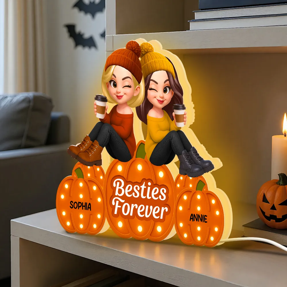 Besties Forever Acrylic Light Box with Pumpkin Marquee Glow, Sitting Friends, Cozy Fall Decor, a Unique Gift for Best Friend - Image 5