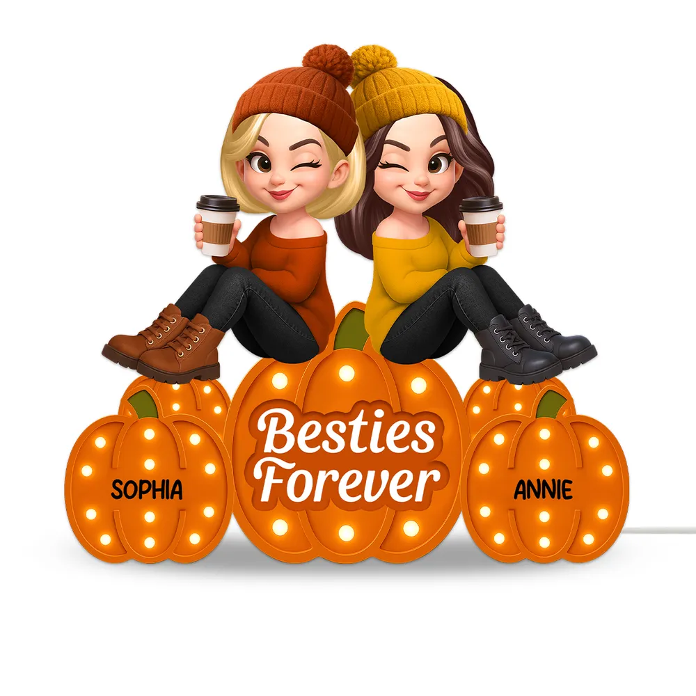 Besties Forever Acrylic Light Box with Pumpkin Marquee Glow, Sitting Friends, Cozy Fall Decor, a Unique Gift for Best Friend - Image 6