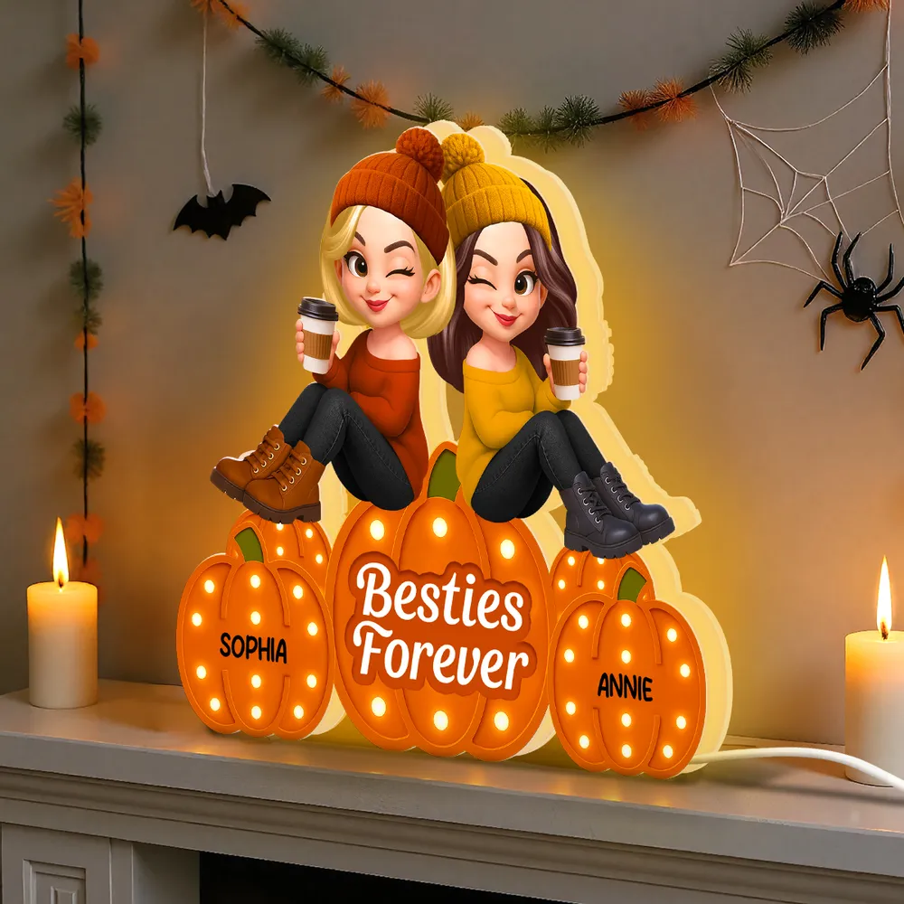 Besties Forever Acrylic Light Box with Pumpkin Marquee Glow, Sitting Friends, Cozy Fall Decor, a Unique Gift for Best Friend - Image 8