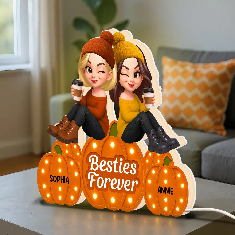 Besties Forever Acrylic Light Box with Pumpkin Marquee Glow, Sitting Friends, Cozy Fall Decor, a Unique Gift for Best Friend - Image 9
