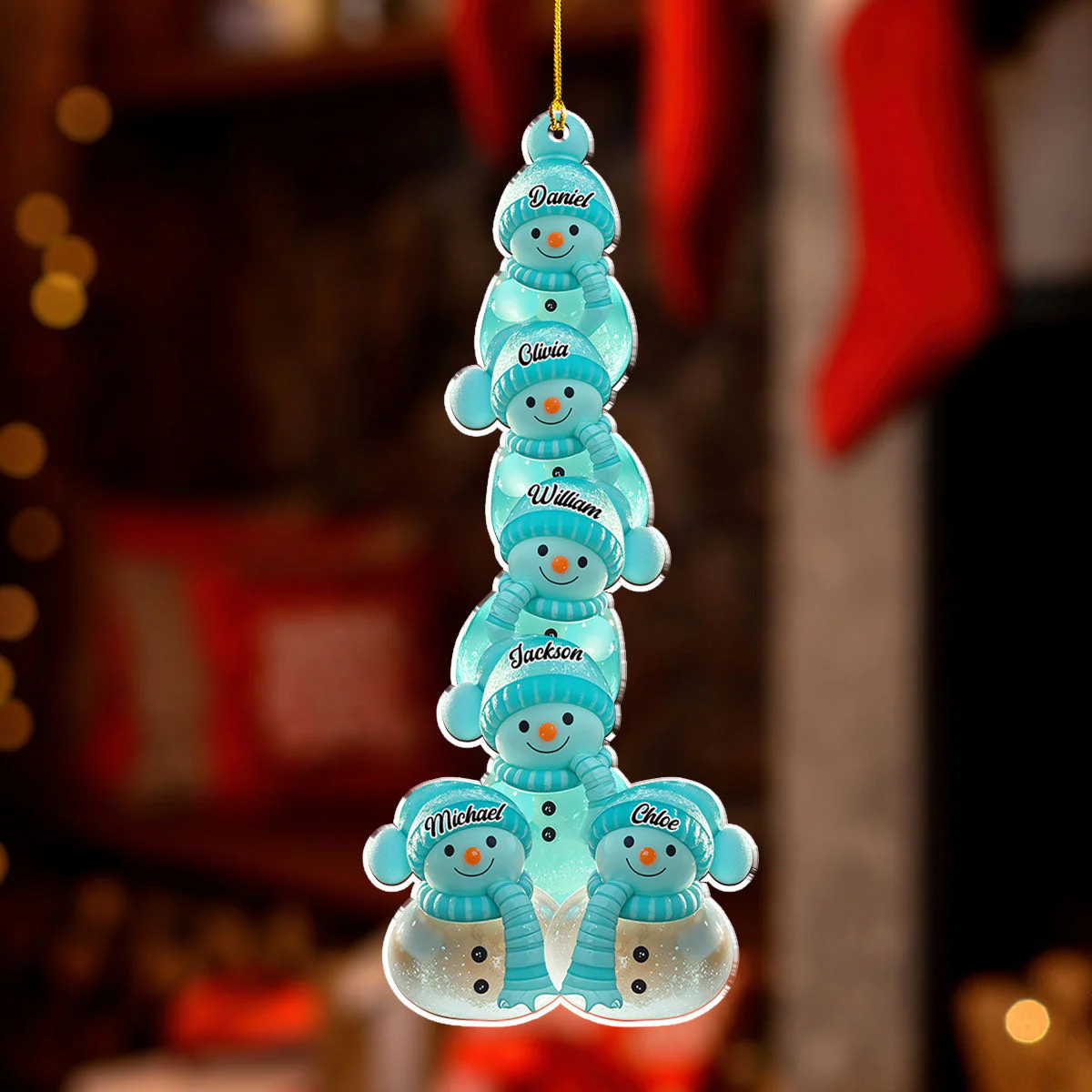 Teal Snowman Acrylic Ornament, Personalized Tree Decor for the Holidays, Creative gift for Families & Grandparents - Image 3