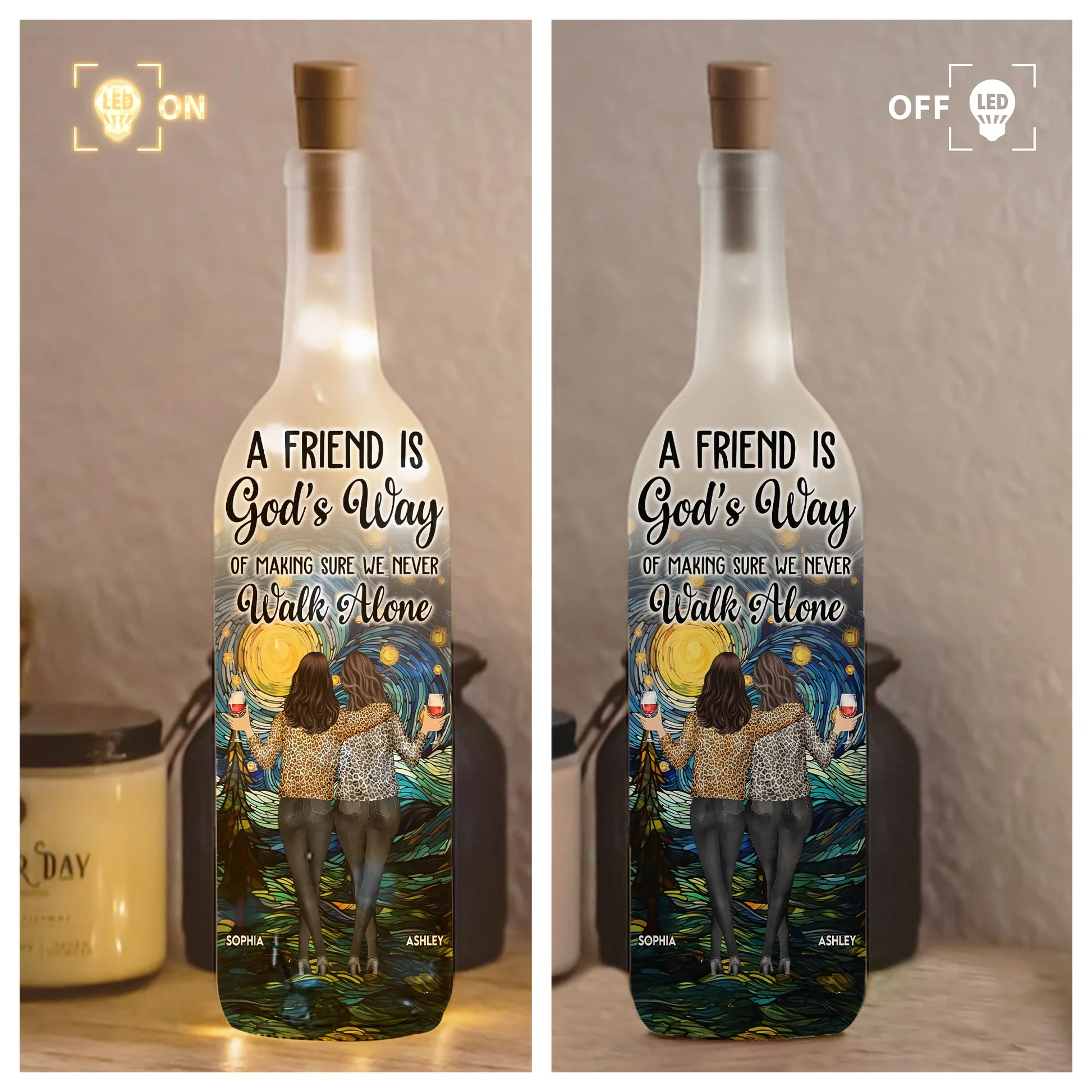 Bottle Lamp with Friendship Theme, Clear Smooth Finish, Sentimental and Surprise Gift for Best Friend - Image 2
