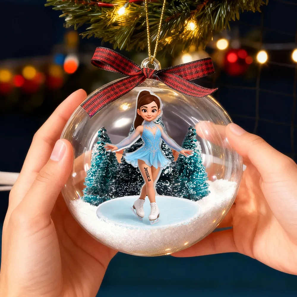 Snow Globe Ornament with 3D Christmas Trees & Figure Skater - Unique Gift for Daughters or Granddaughters - Image 4