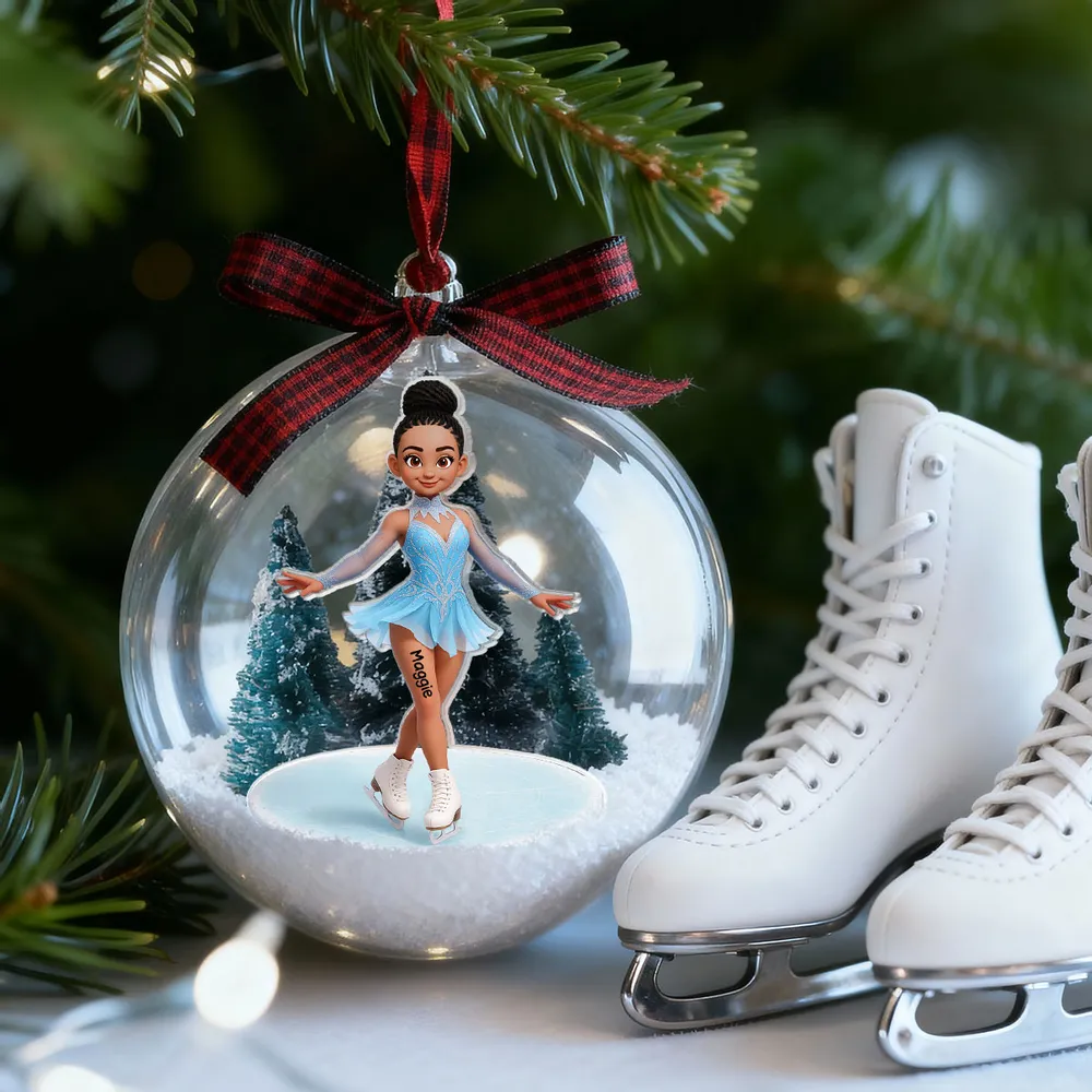 Snow Globe Ornament with 3D Christmas Trees & Figure Skater - Unique Gift for Daughters or Granddaughters - Image 5